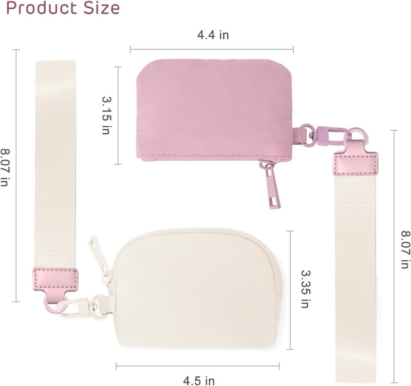 Viverte Mini Zip Around Keychain Wristlet Wallets Small Portable Dual Pounch Wristlet Detachable Coin Purse Pocket Gifts for Women Travel Sports Outdoors(Pink+Cream White) - Image 3